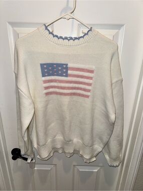 Cream Crewneck Sweater with Pastel Flag Motif